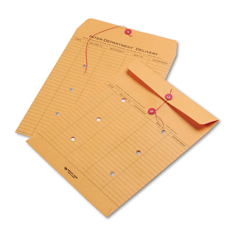Quality Park Brown Kraft String/Button Interoffice Envelope, #97, Two-Sided Five-Column Format, 52-Entries, 10 x 13, Brown Kraft, 100/CT - Image 1